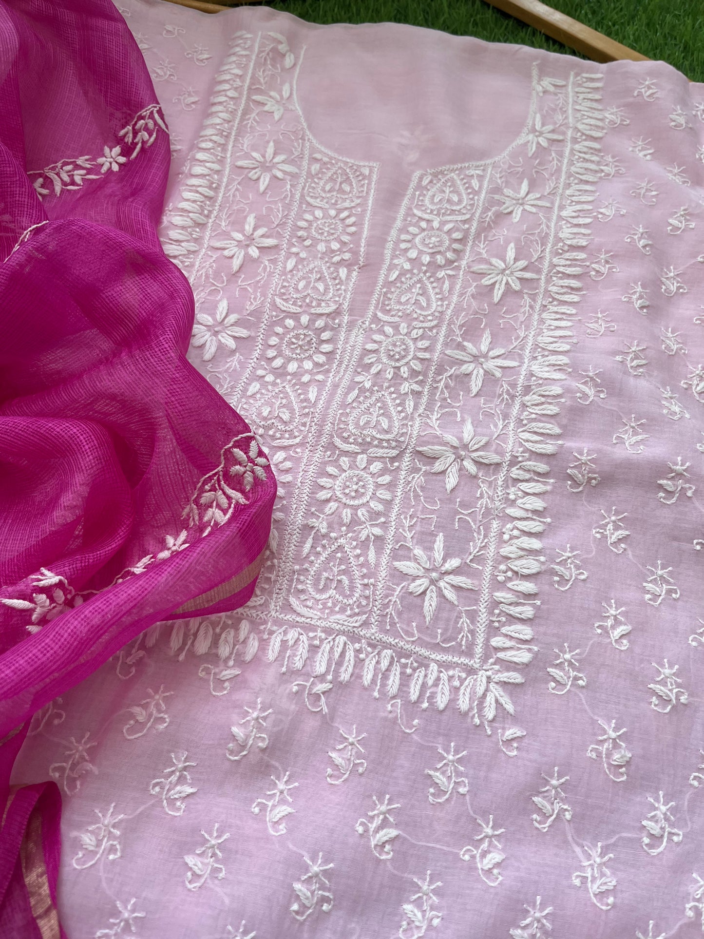 Chanderi Chikankari Kurta kota silk Dupatta