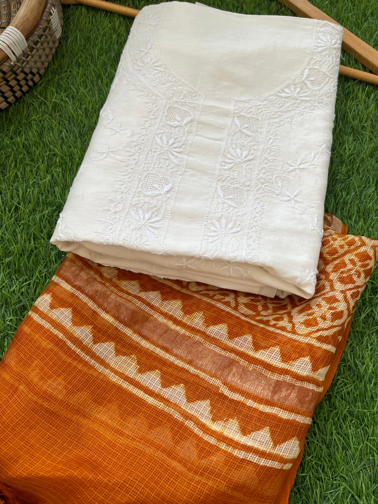 Kota Silk block print dupatta with chanderi Kurta