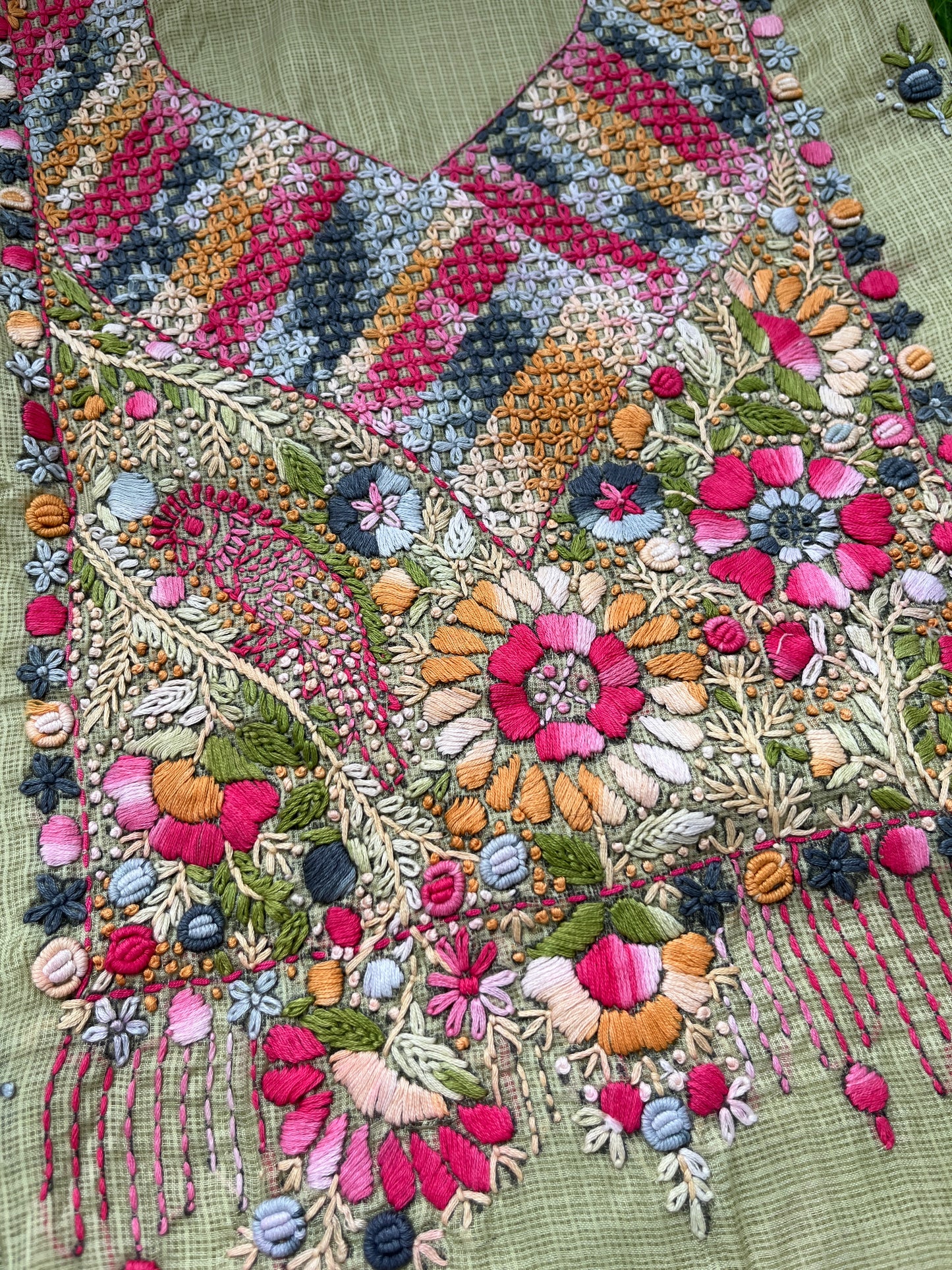 Kota hand embroidered kurta dupatta and plain bottom fabric