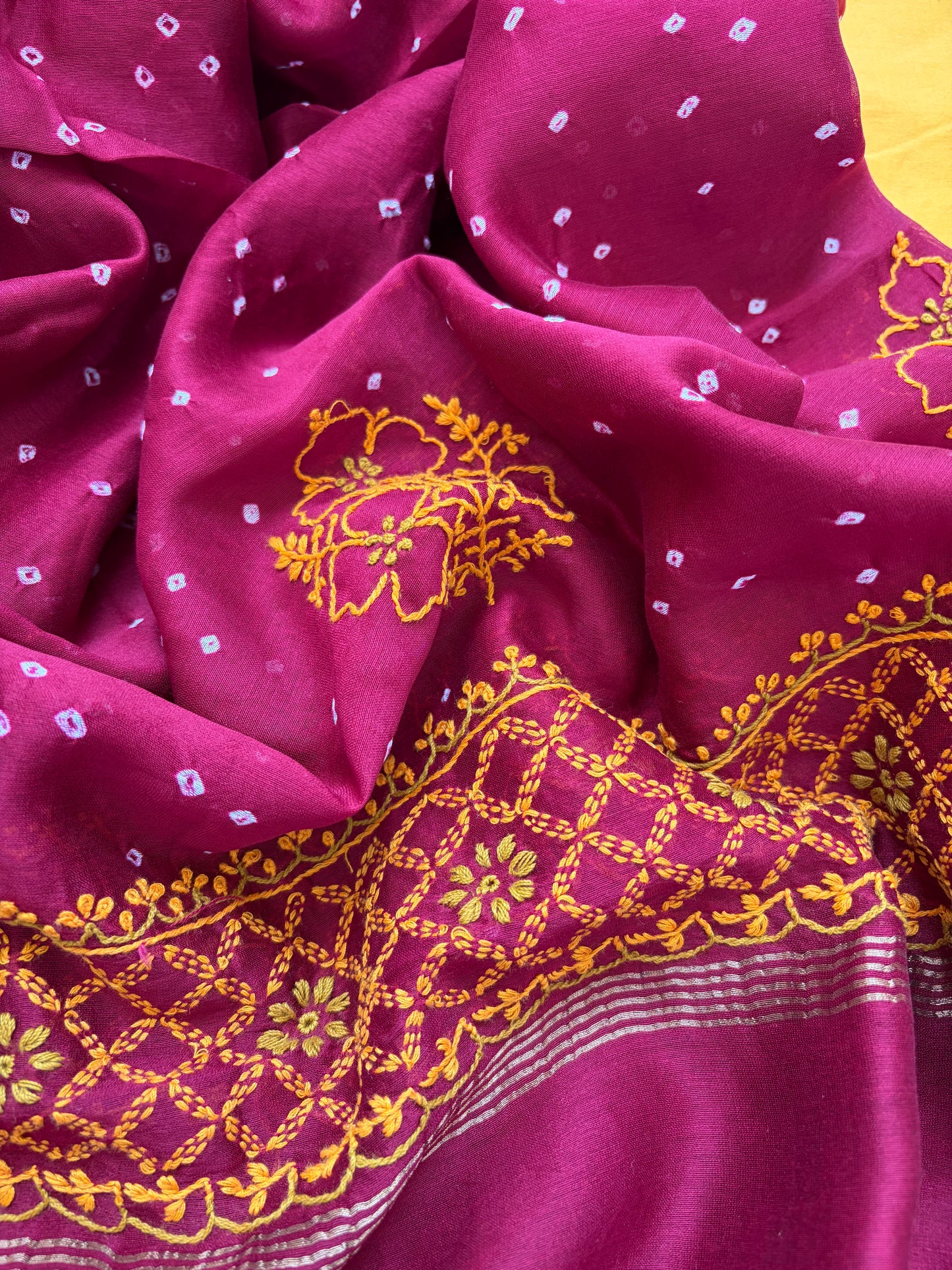 Plain chanderi kurta bottom pure chanderi bandhani chikankari dupatta