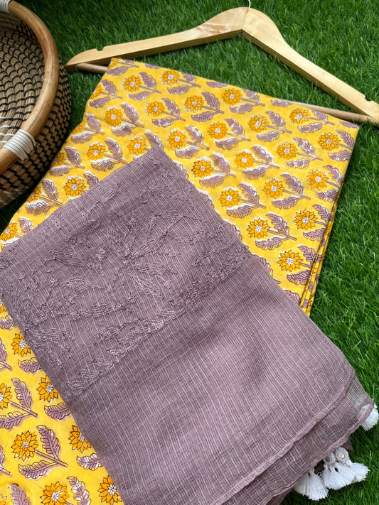 Kota Chikankari Dupatta with print kurta bottom Fabric