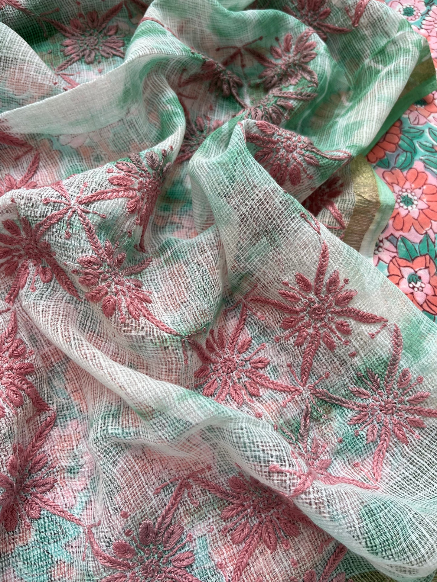 Kota Chikankari Dupatta with print kurta bottom Fabric