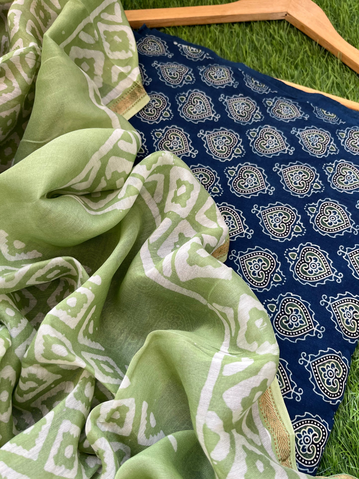 Cotton ajrakh kurta chanderi baatik dupatta