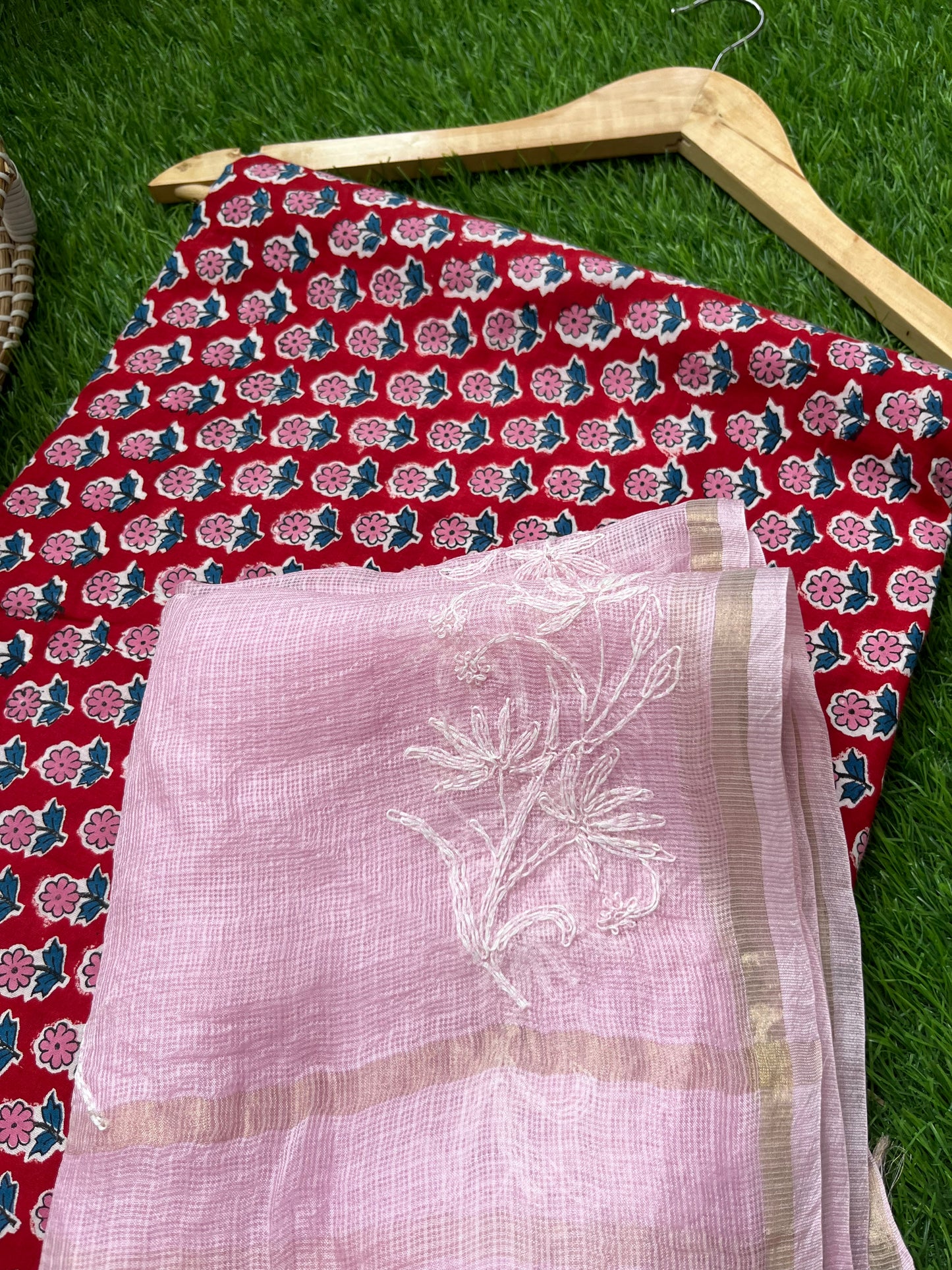 Kota silk Chikankari Dupatta with print kurta bottom Fabric