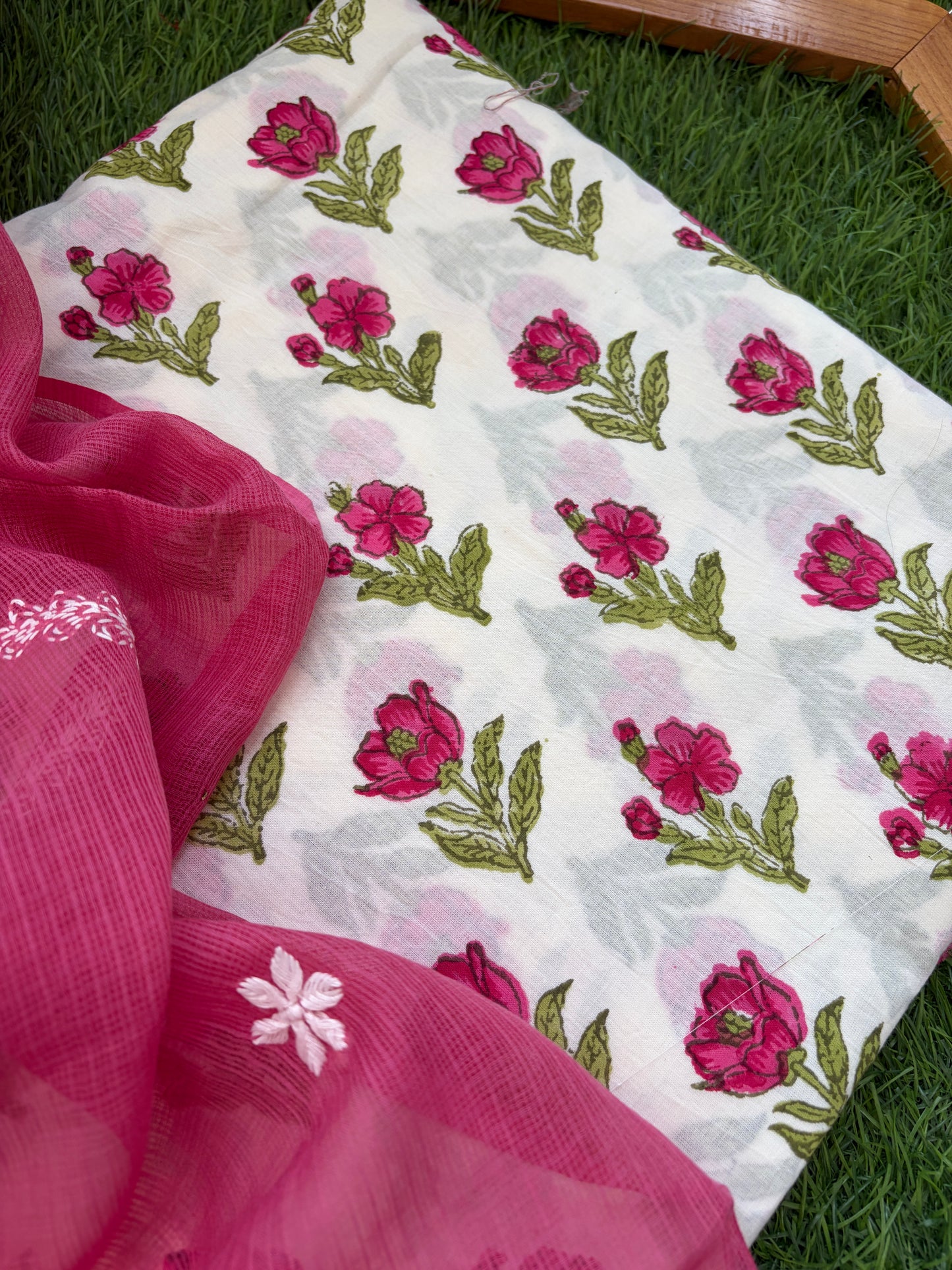 Cotton kurta Kota Doria chikankari dupatta