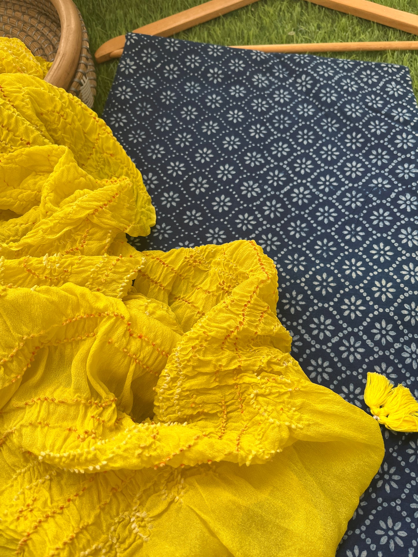 Cotton kurta bottom pure chinon bandhani dupatta