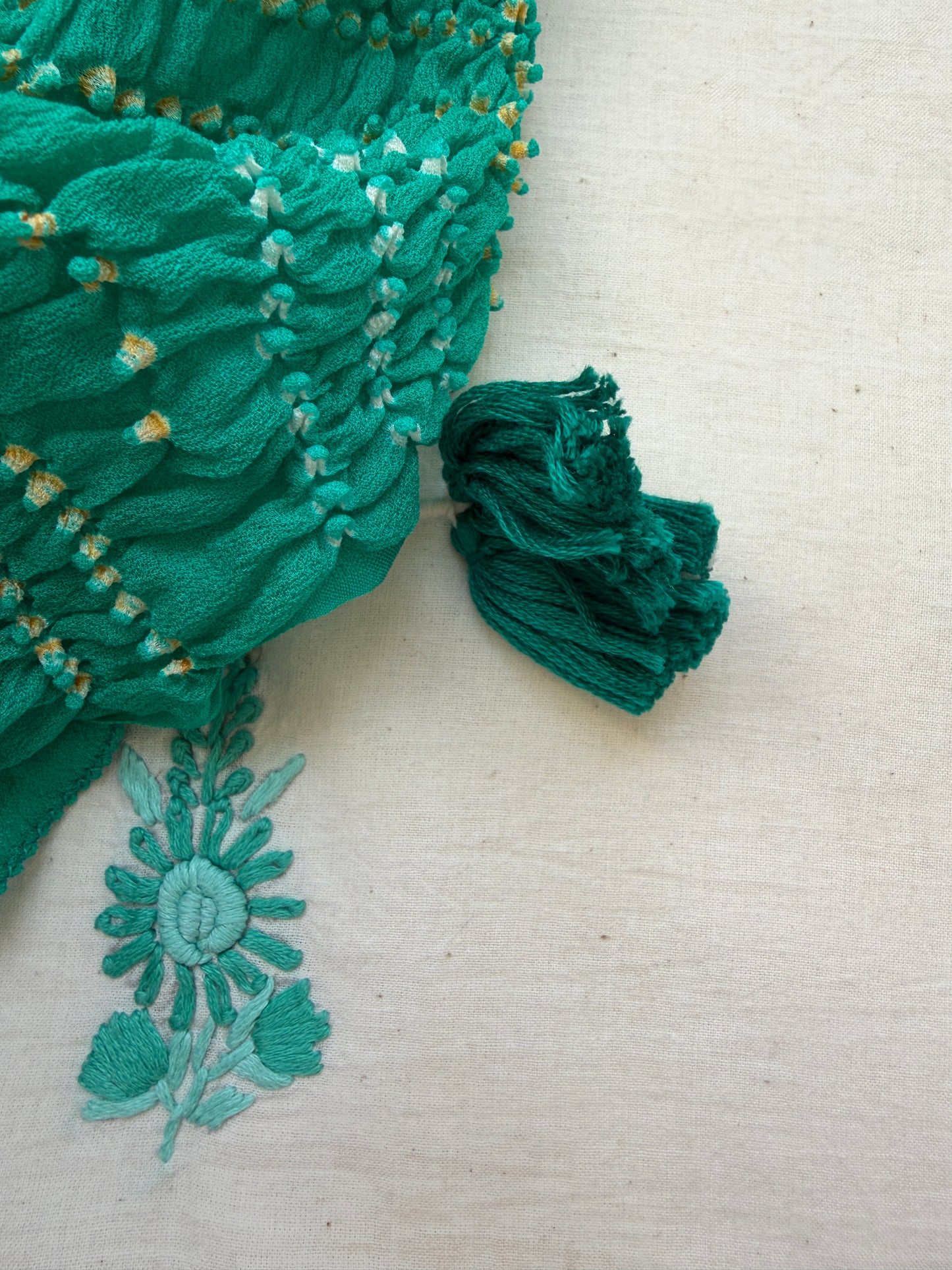 Handwoven Cotton knot work embroidered kurta fabric bandhani Dupatta
