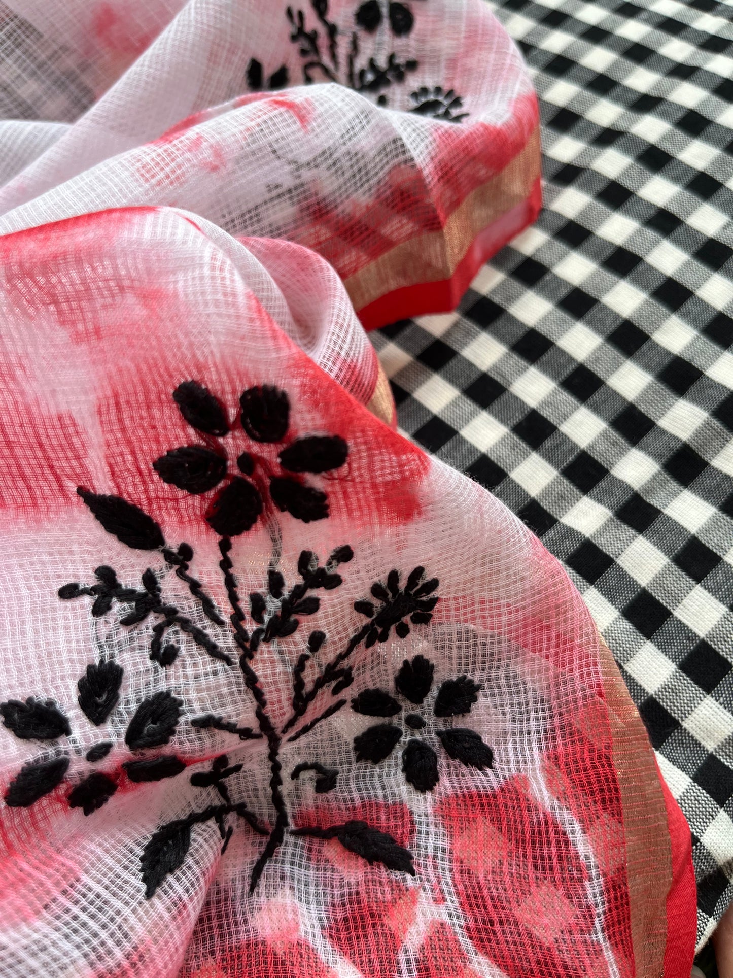 Kota doria Chikankari Dupatta cotton Fabric