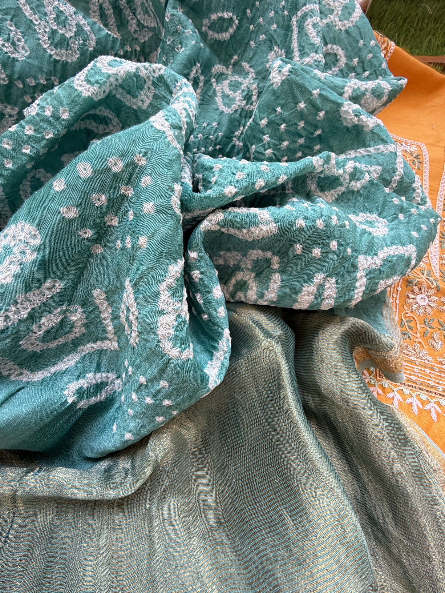 Hand embroidered chanderi kurta bandhani dupatta