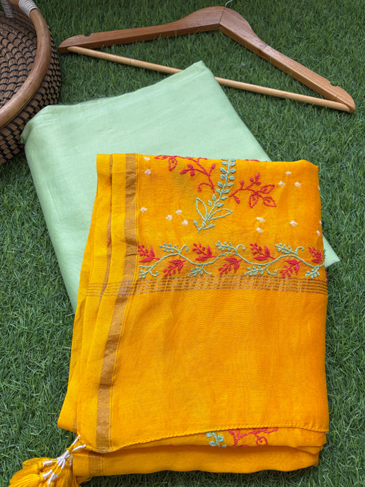 Plain chanderi kurta bottom pure chanderi bandhani chikankari dupatta
