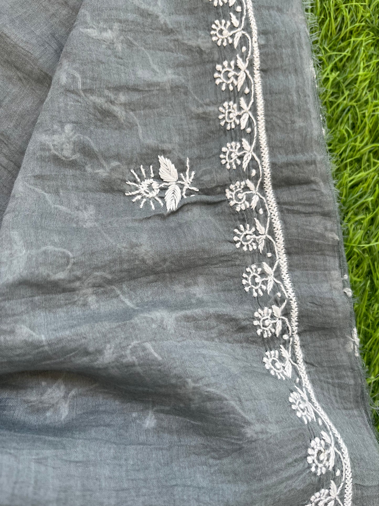 Chanderi Chikankari Kurta clamp dye Dupatta