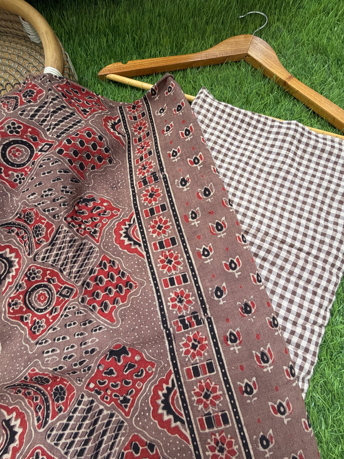 Kala Cotton ajrakh kurta khadi check Bottom