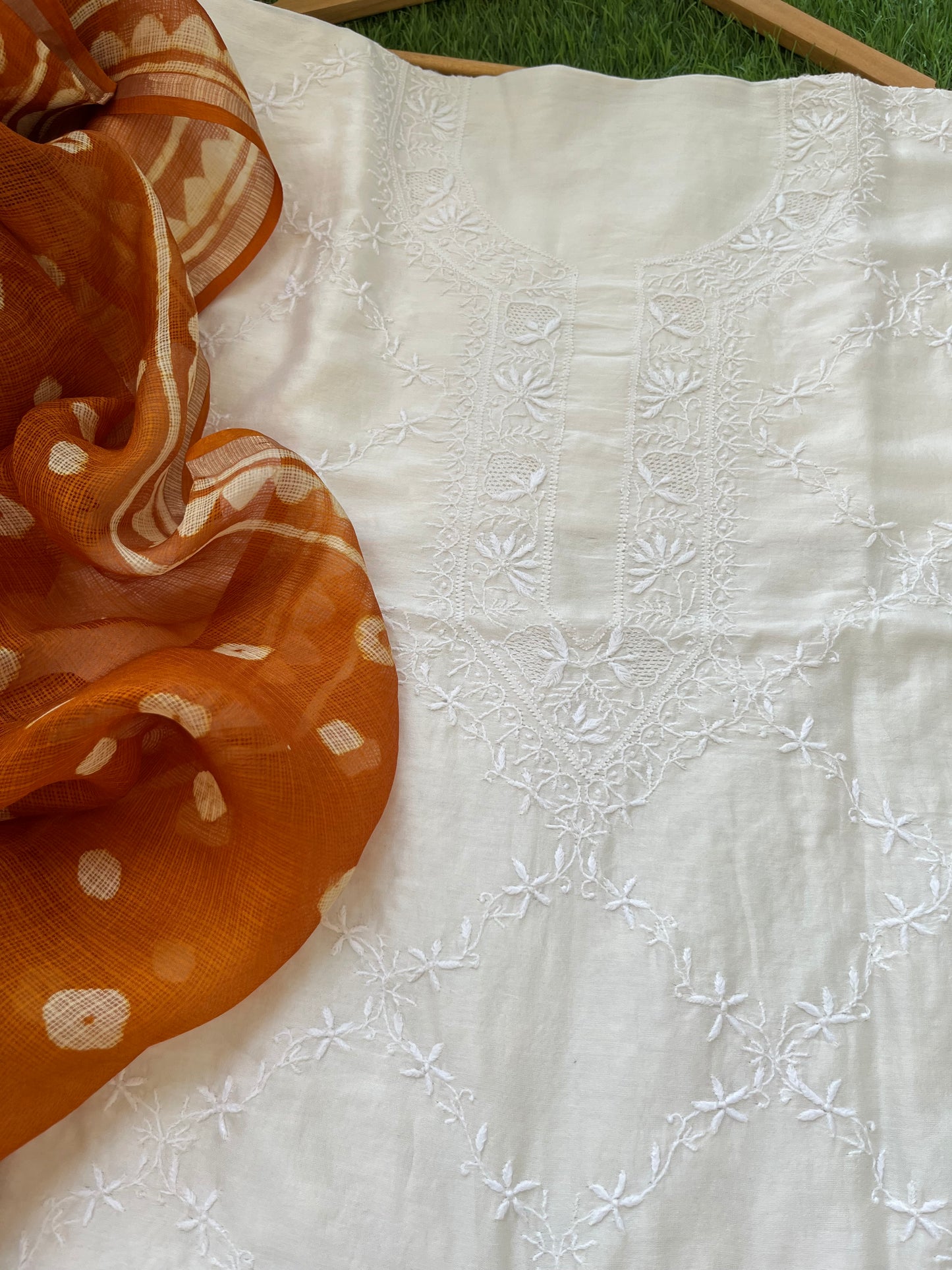 Kota Silk block print dupatta with chanderi Kurta