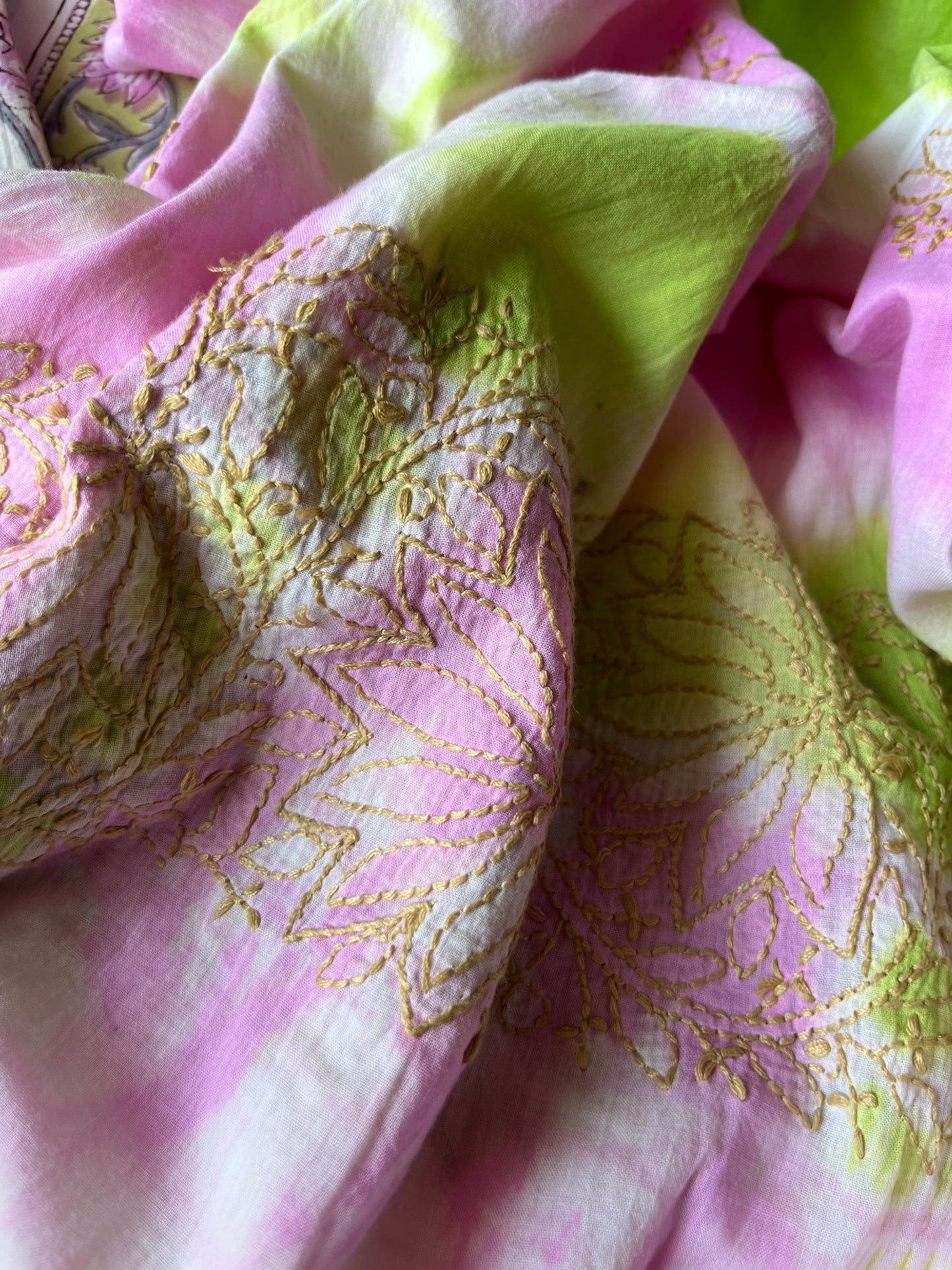 Cotton block print kurta bottom chikankari dupatta