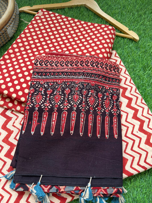 Cotton block print kurta bottom cotton ajrakh dupatta