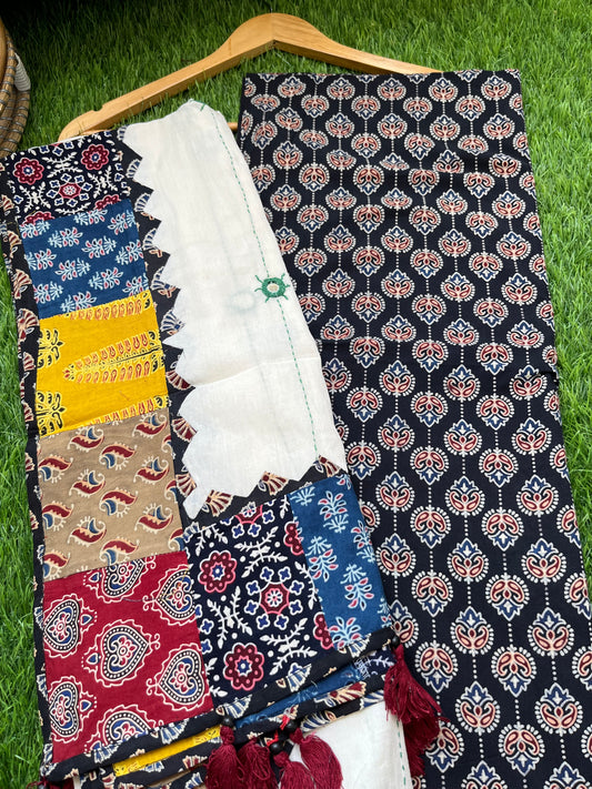 Cotton ajrakh kurta applique Mirror work dupatta set