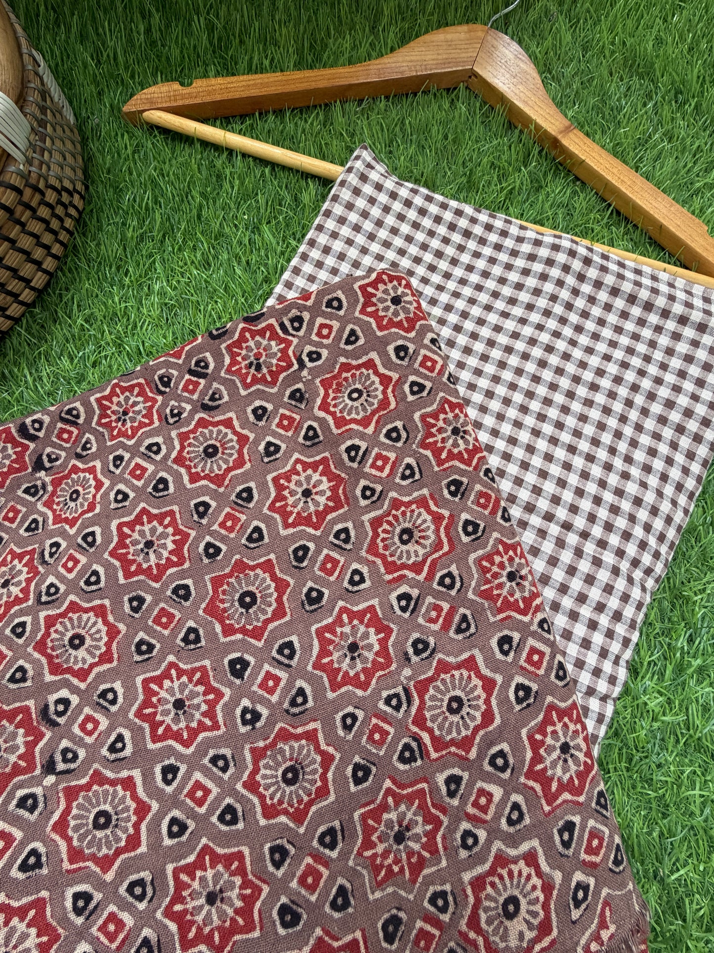 Kala Cotton ajrakh kurta khadi check Bottom