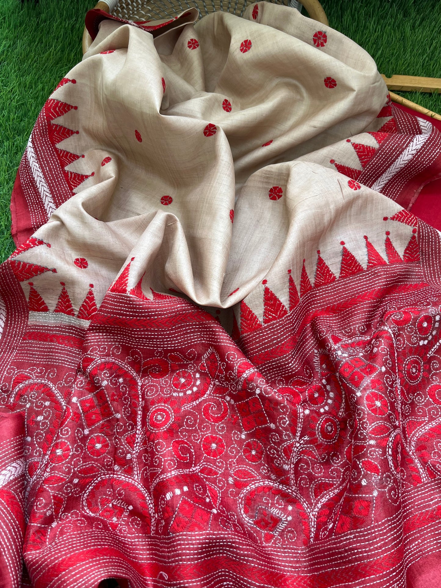 Silk Kantha Dupatta with chanderi silk kurta Bottom fabric