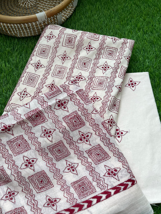 Handwoven Cotton Kantha Kurta Dupatta