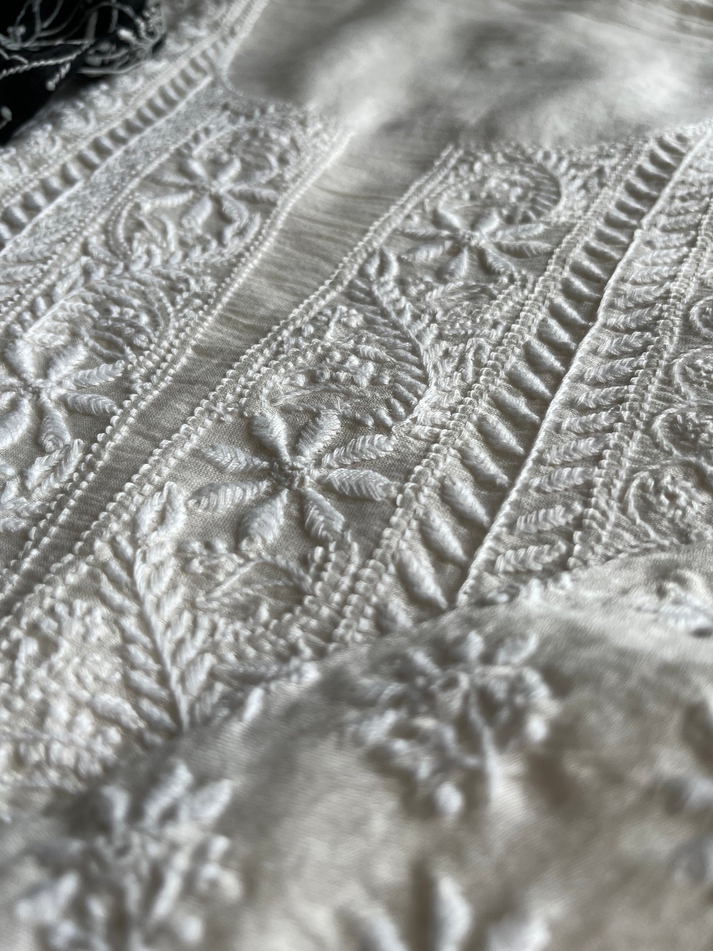 Chanderi Chikankari kurta with tussar dupatta