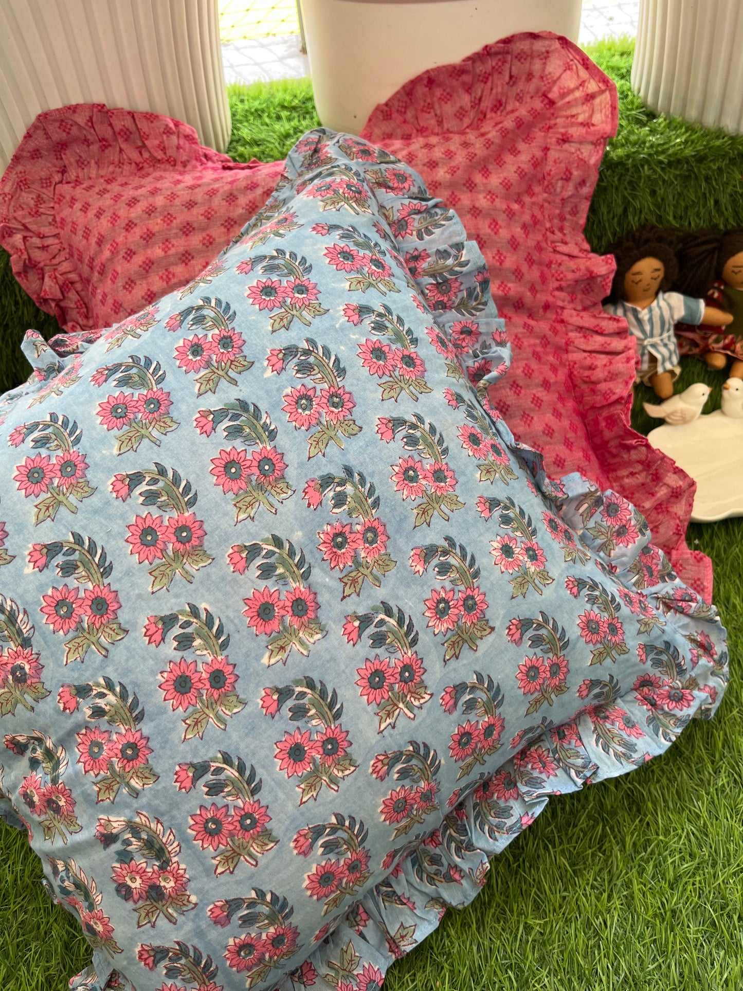 Cotton block print cushion cover set