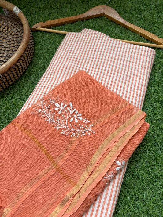 Khadi kurta Kota Doria chikankari dupatta
