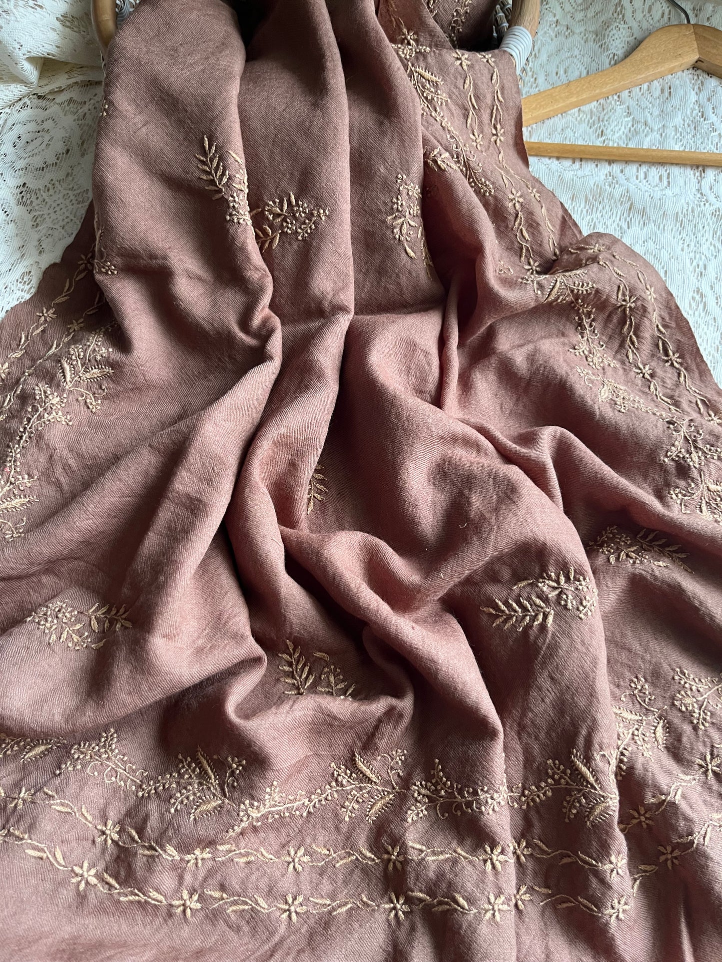 Pure wool chikankari shawl