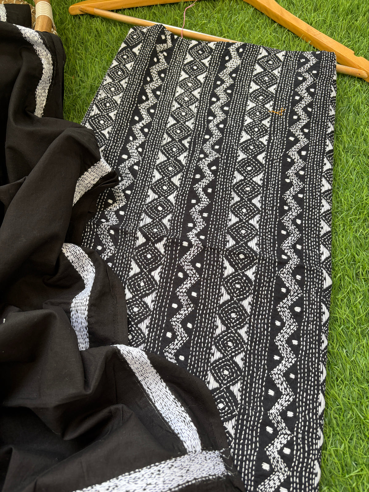 Handwoven Cotton Kantha Kurta Dupatta