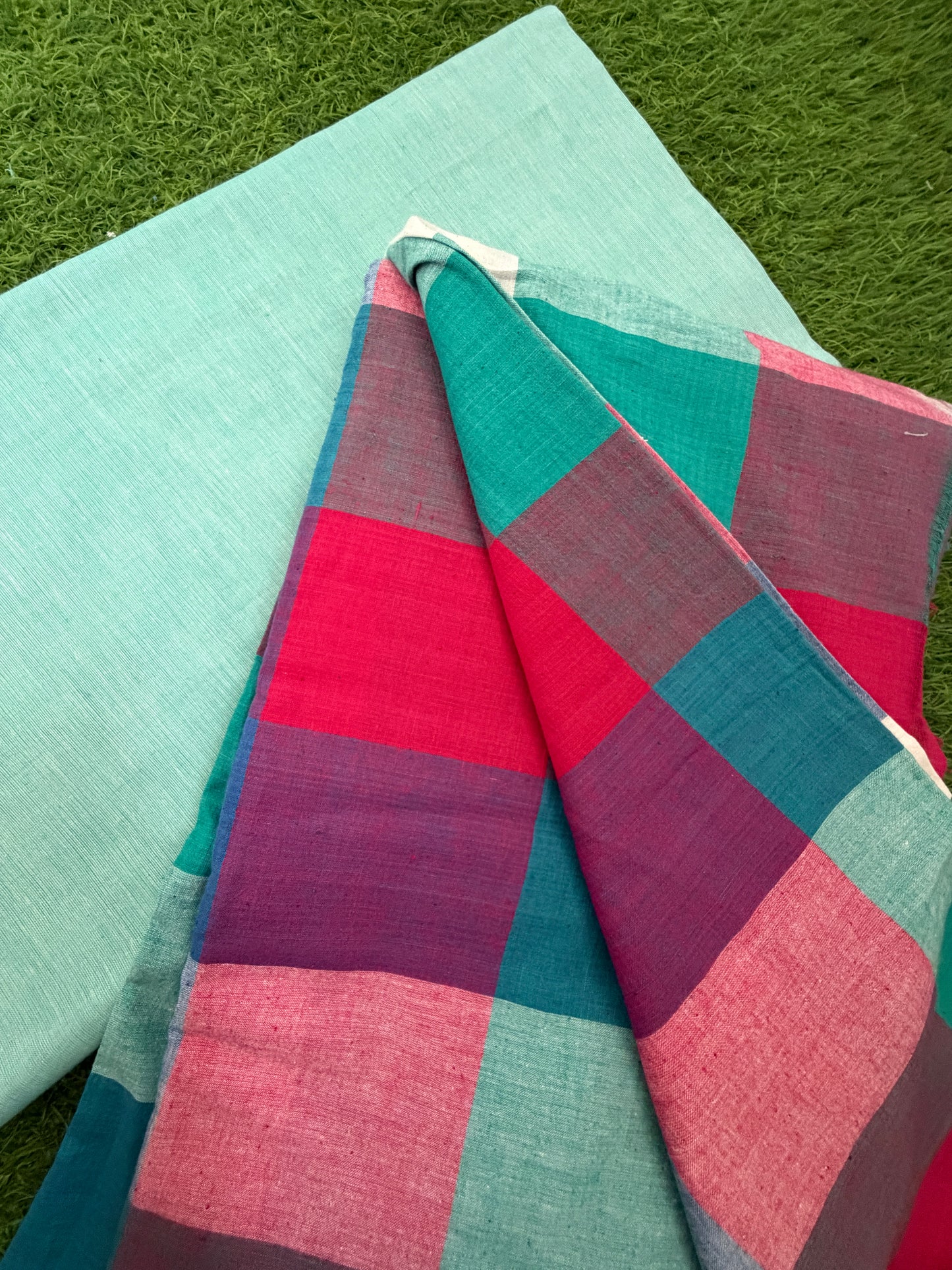 Khadi Cotton checks plain mangalgiri
