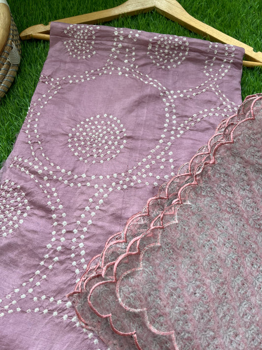 Mulberry Silk bandhani kurta organza block print dupatta