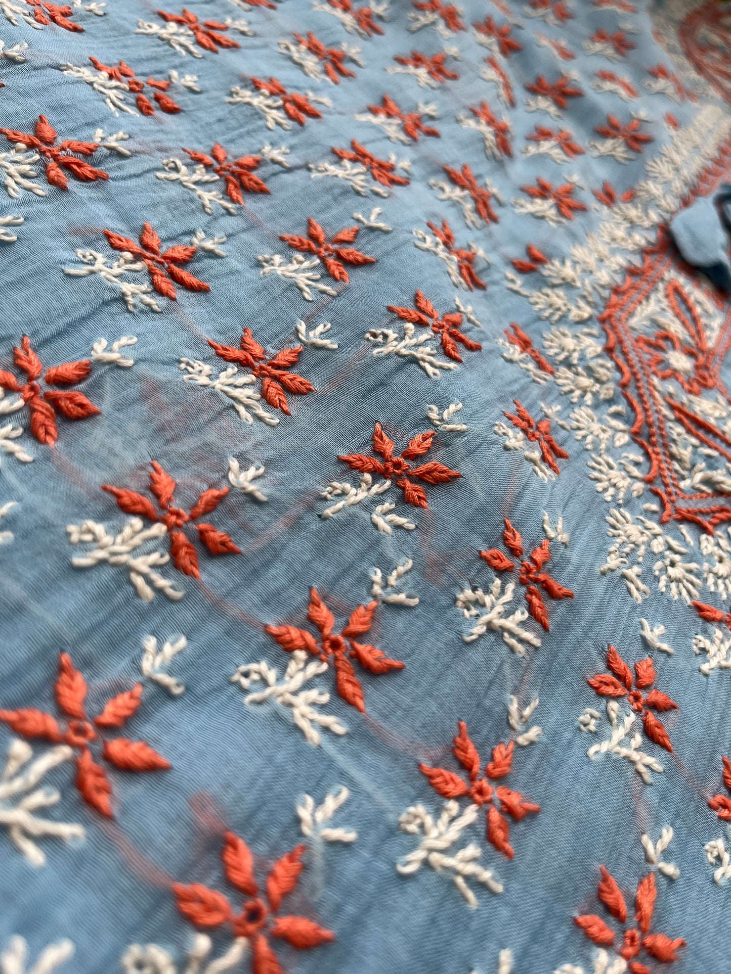 Chanderi Chikankari Kurta kota tissue Dupatta
