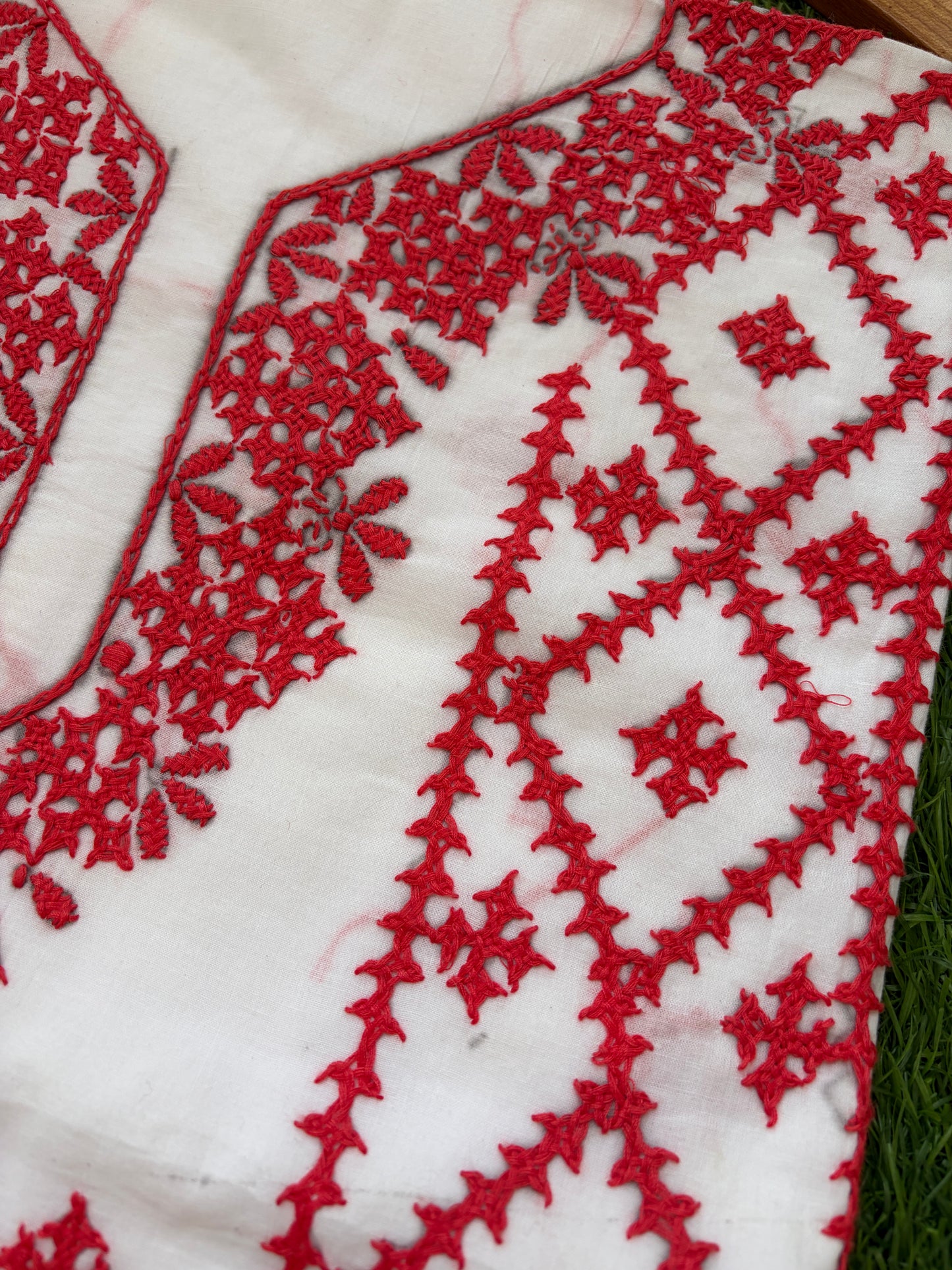 Cotton sindhi work kurta fabric with linen chikankari dupatta