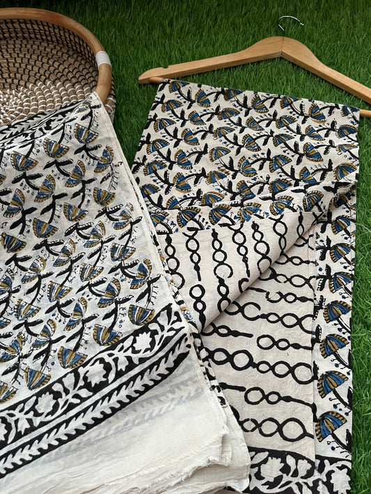 Cotton Kalamkari block print kurta bottom Dupatta
