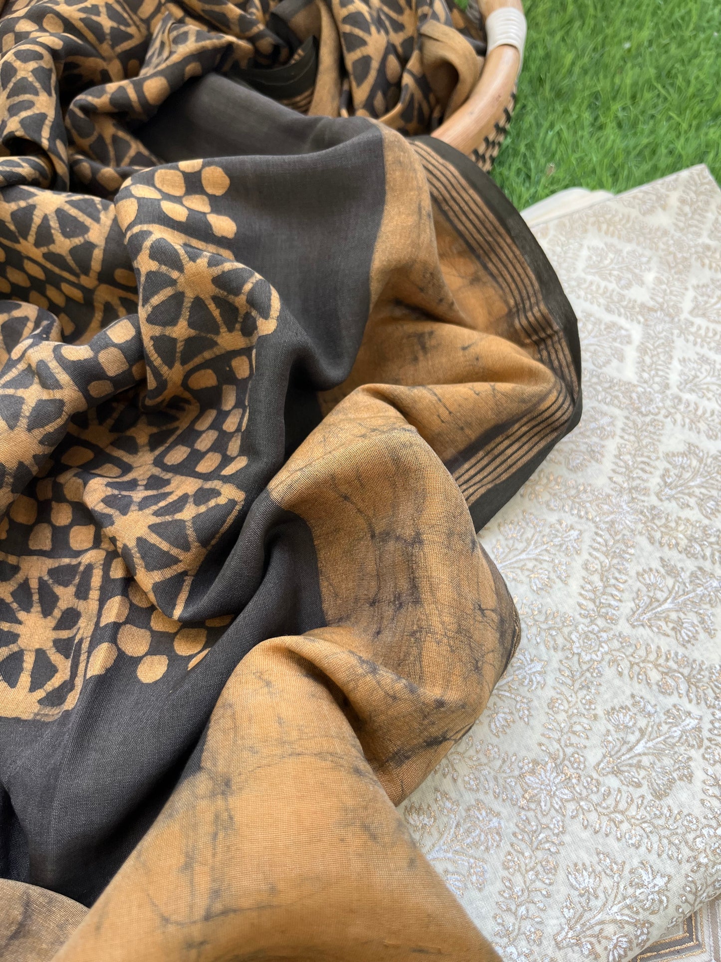 Chanderi block print kurta bottom chanderi baatik dupatta