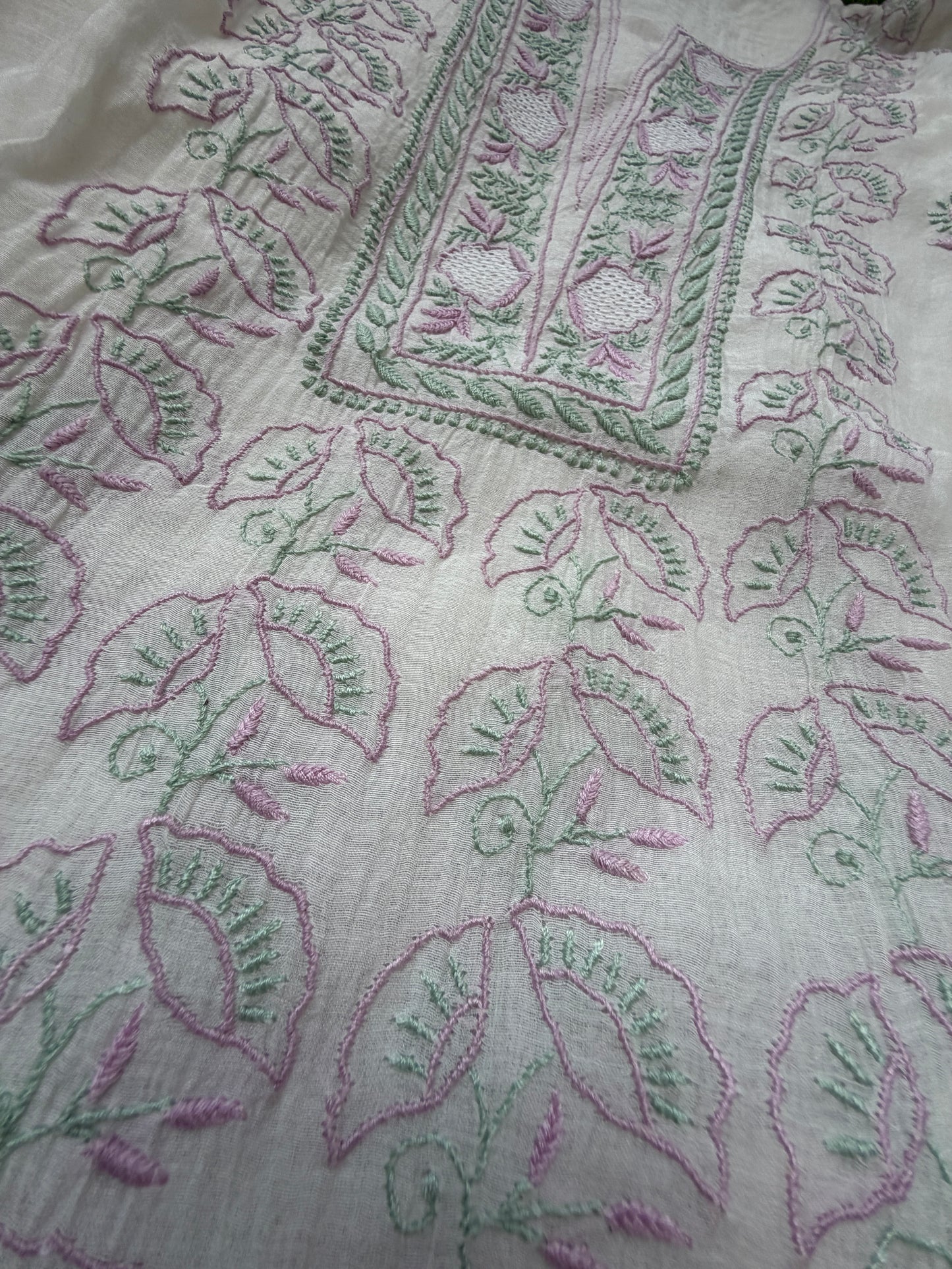 Semi stitched Chanderi Chikankari Kurta Dupatta