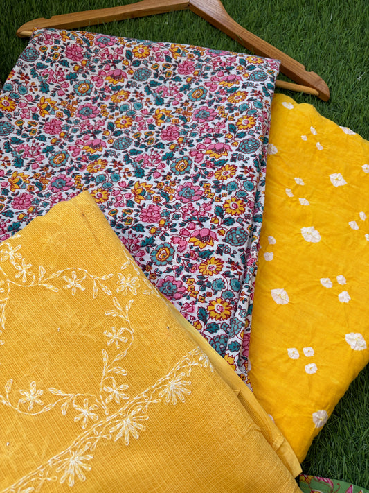 Cotton kurta bandhani bottom Kota Doria chikankari dupatta