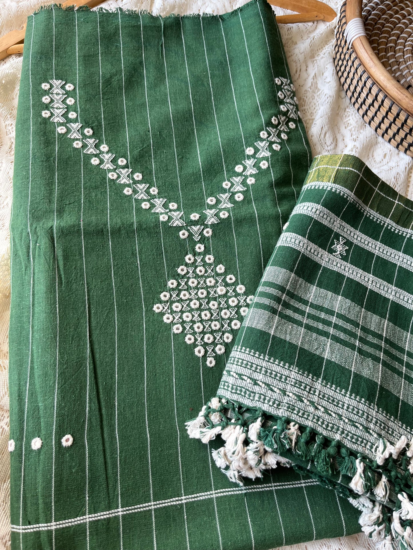 Handwoven organic kala Cotton kurta bottom dupatta