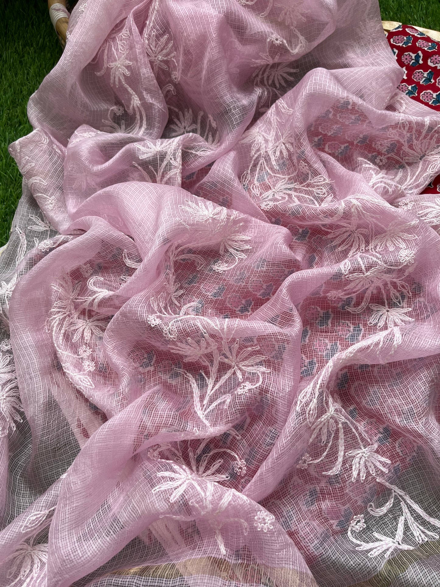 Kota silk Chikankari Dupatta with print kurta bottom Fabric