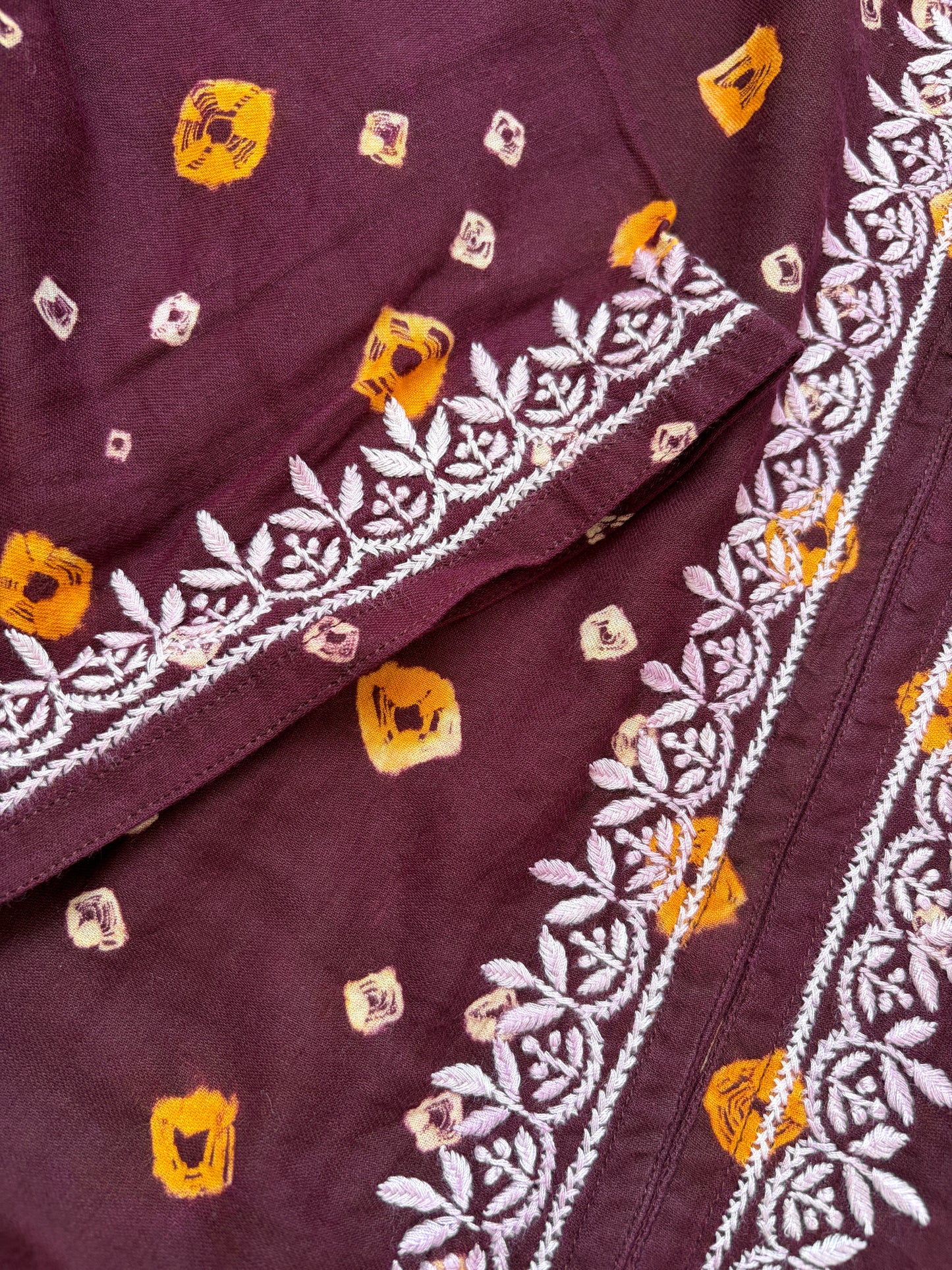 Cotton Bandhani chikan shirt and a-bottom