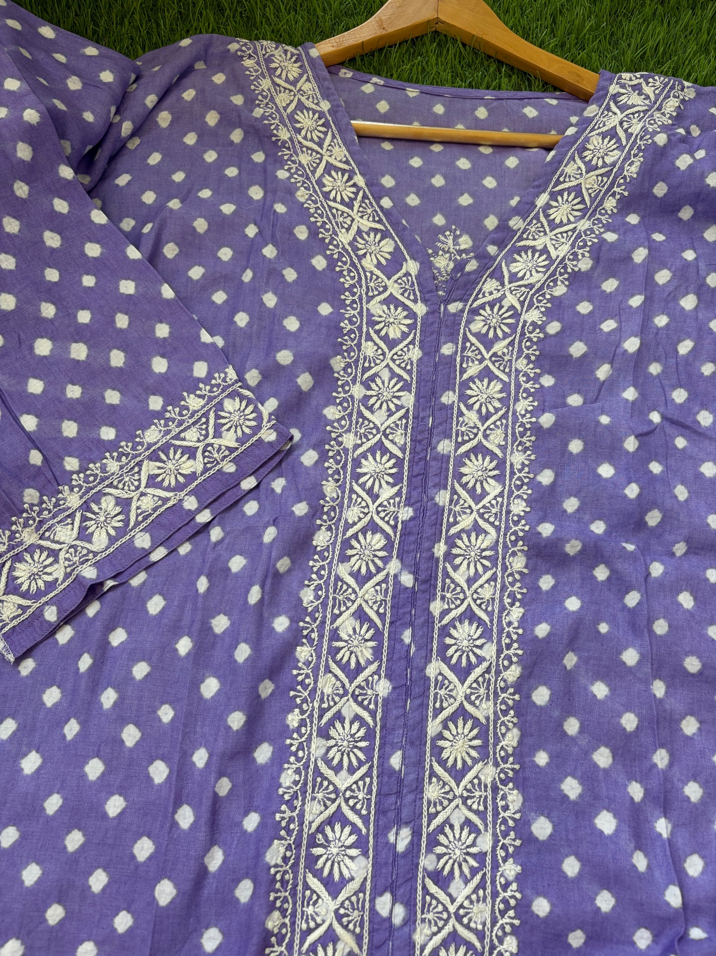 Cotton Bandhani chikan shirt and a-bottom