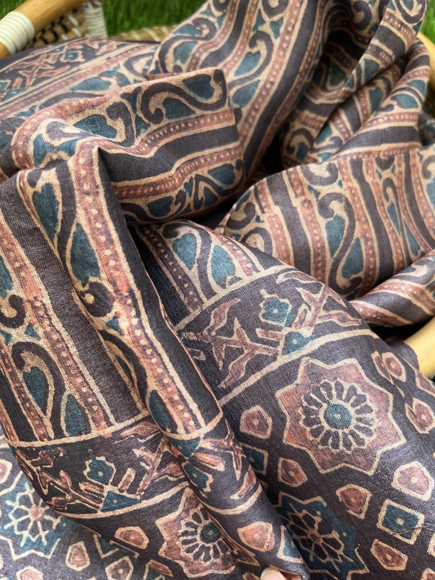 Tussar silk Ajrakh Kurta and dupatta