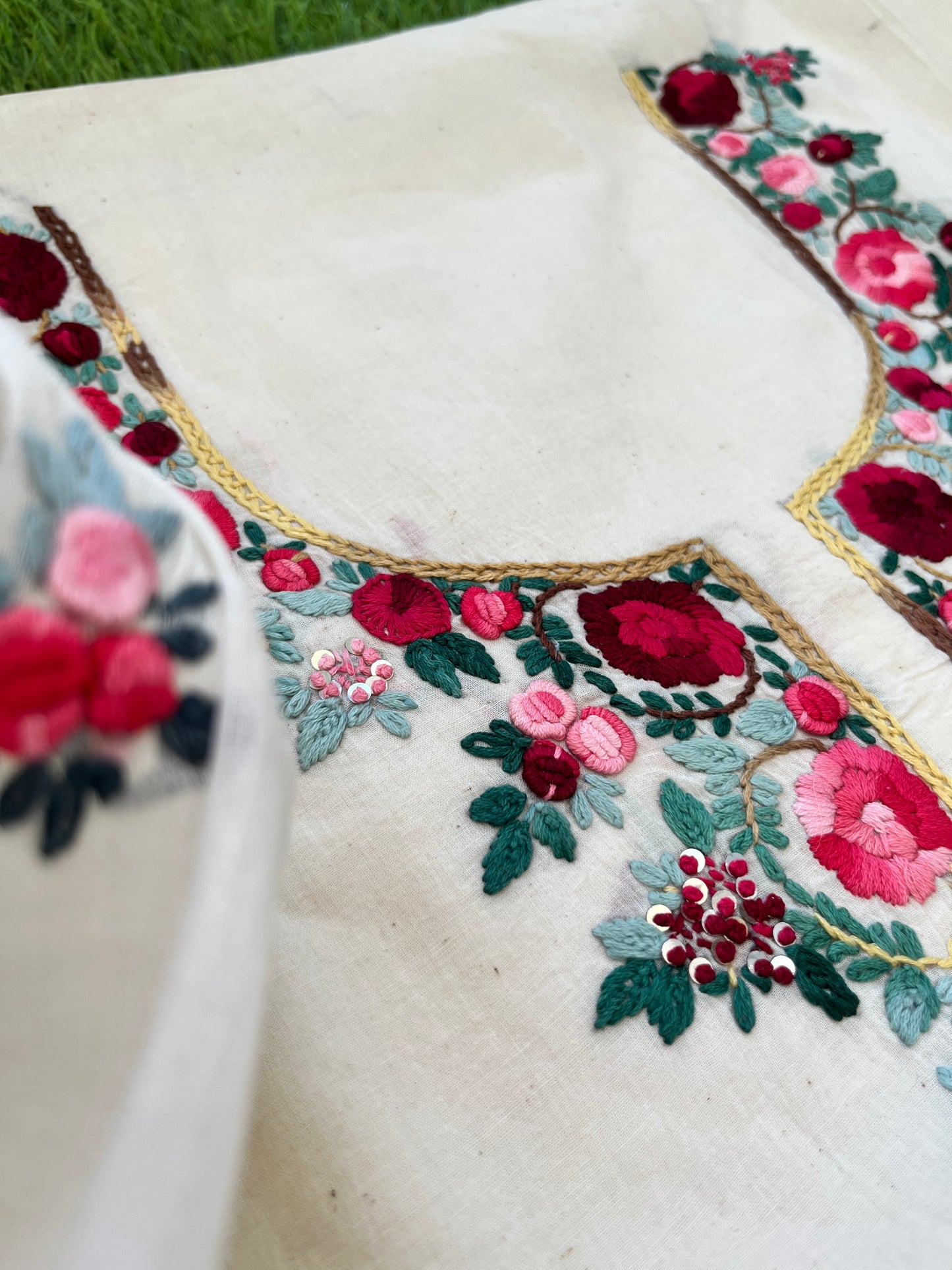 Handwoven Cotton knot work embroidered kurta dupatta and plain bottom fabric