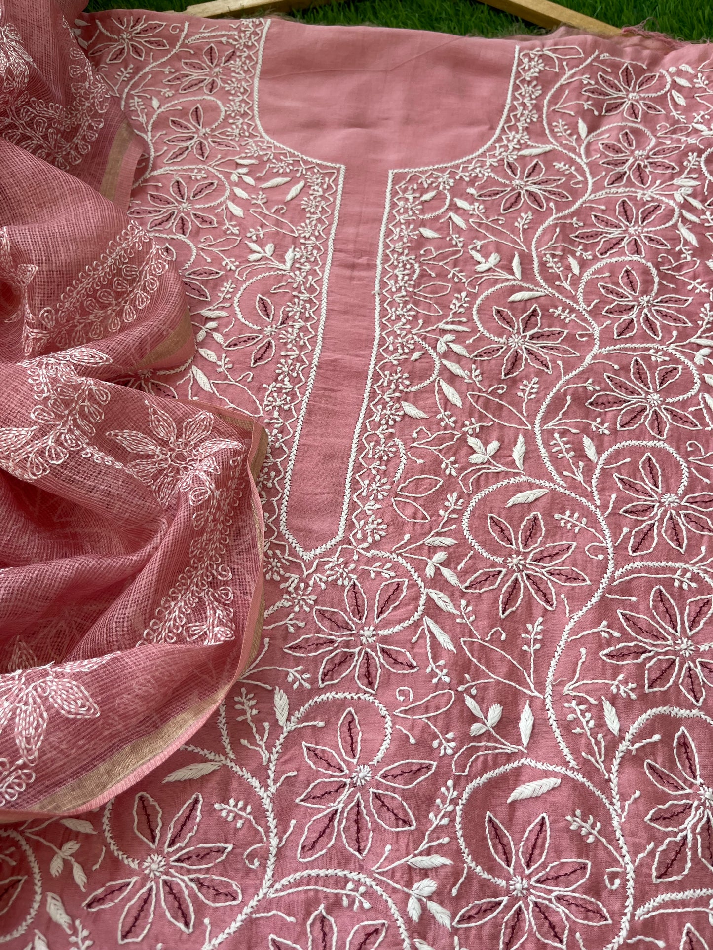 Chanderi Chikankari Kurta kota silk Dupatta