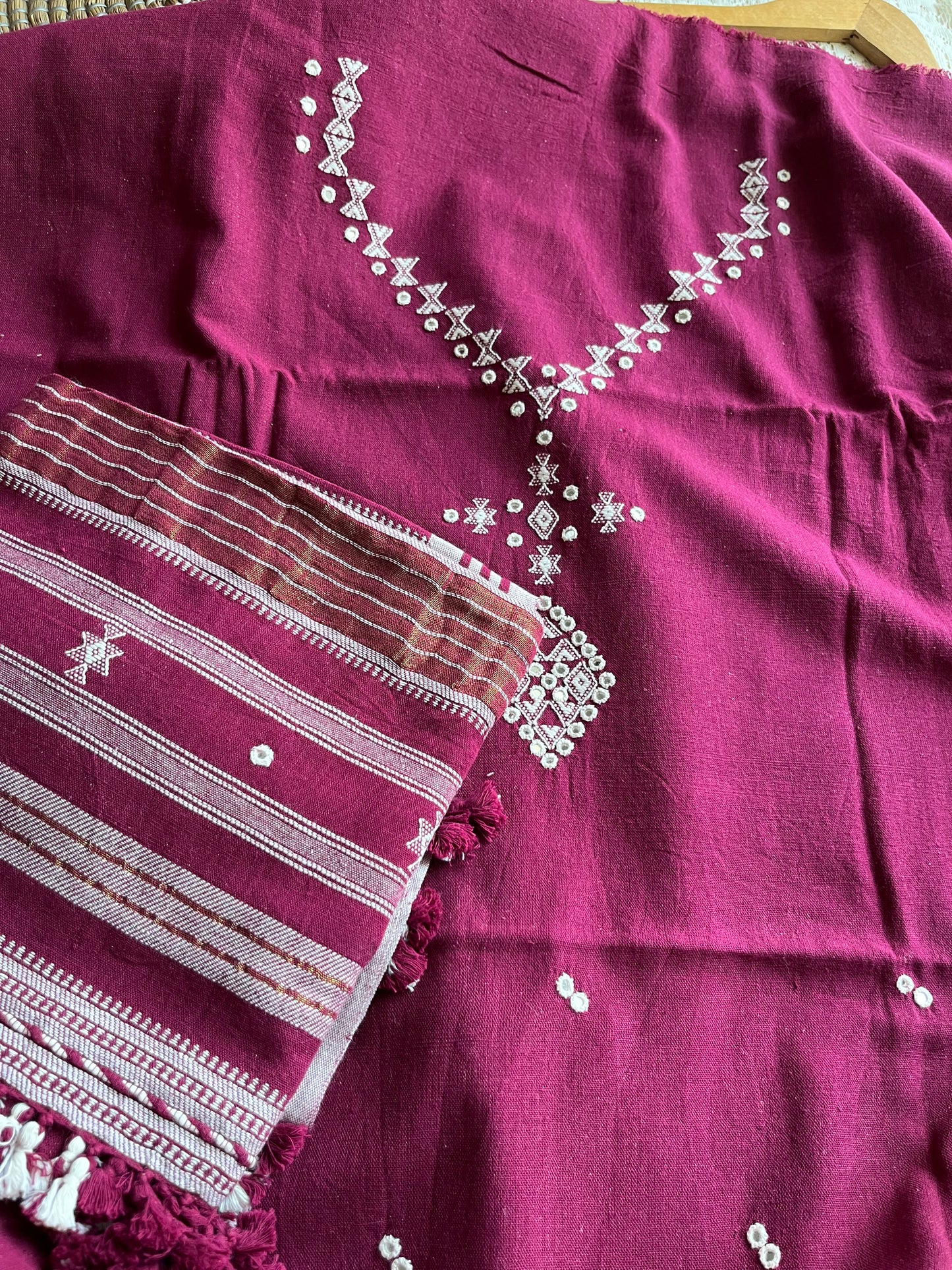 Handwoven organic kala Cotton kurta bottom dupatta