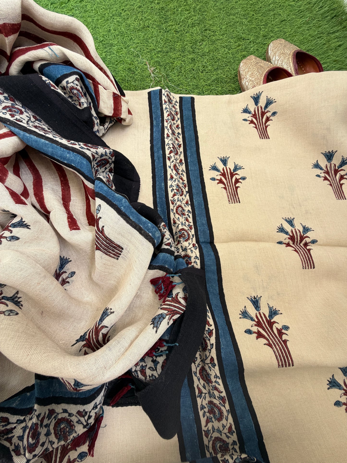 Linen Ajrakh Kurta and dupatta