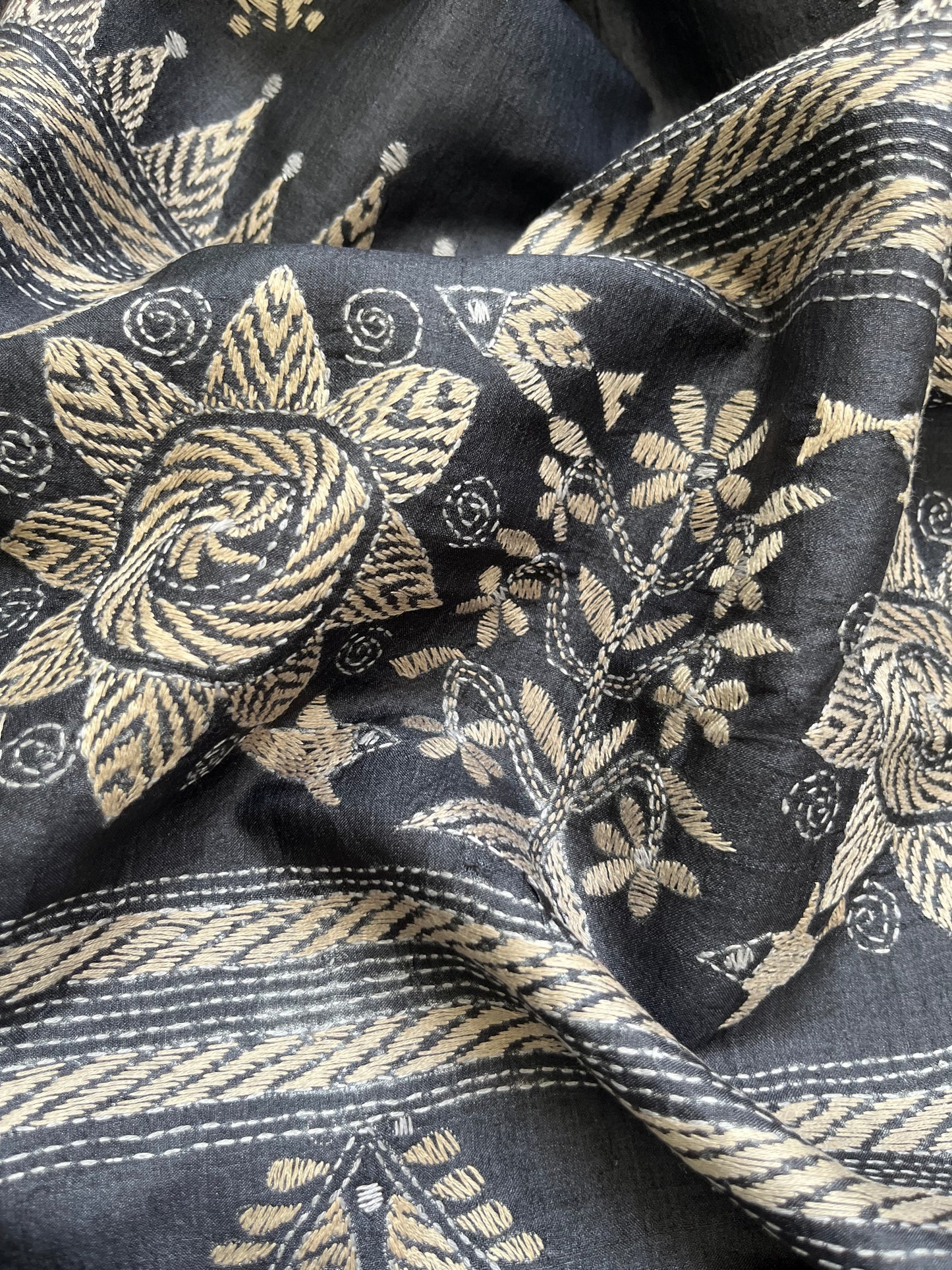 Silk Kantha Dupatta with chanderi silk kurta Bottom fabric