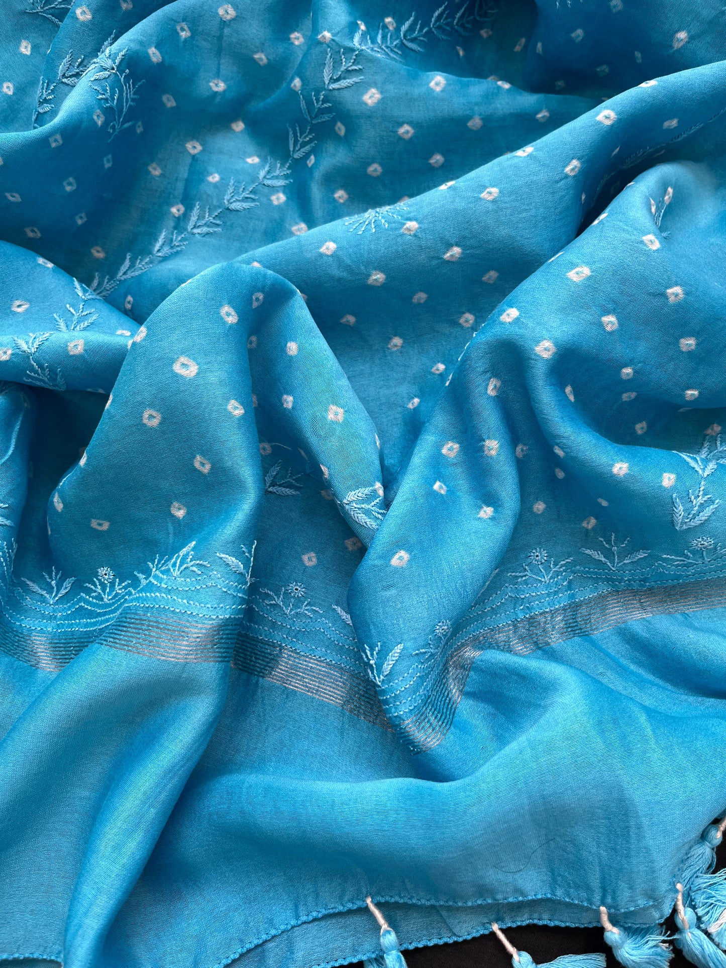 Silk sindhi work kurta fabric with Bandhani chikankari dupatta