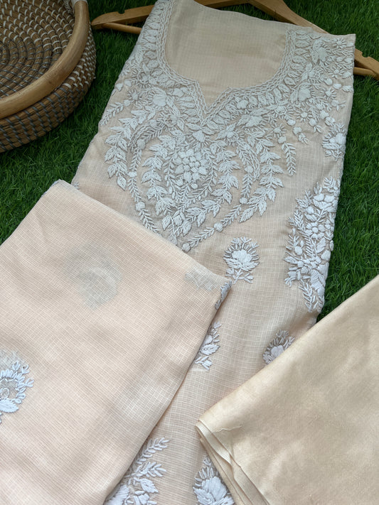 Kota hand embroidered kurta dupatta and plain bottom fabric