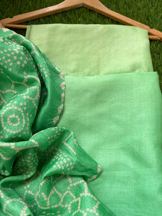 Tussar silk Bandhani dupatta plain kurta