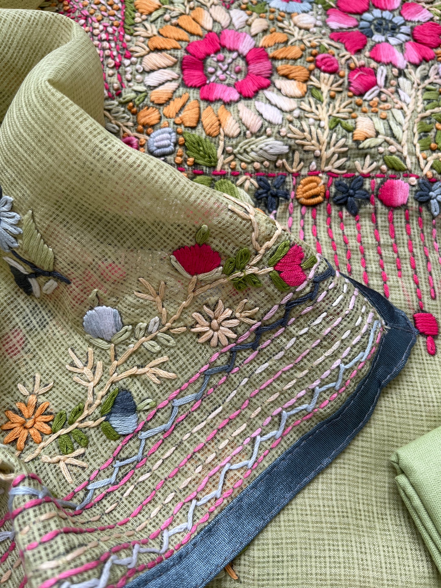 Kota hand embroidered kurta dupatta and plain bottom fabric